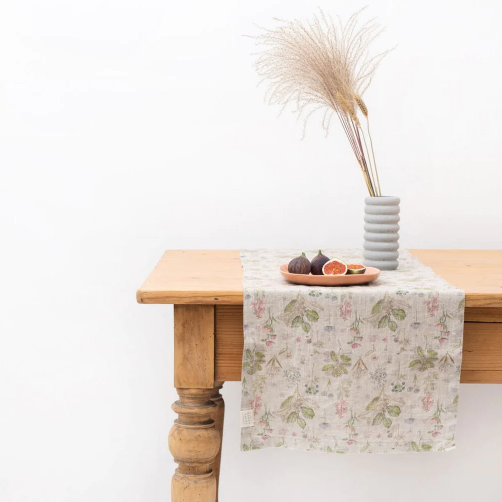 Linen Table Runner - Botany on Natural