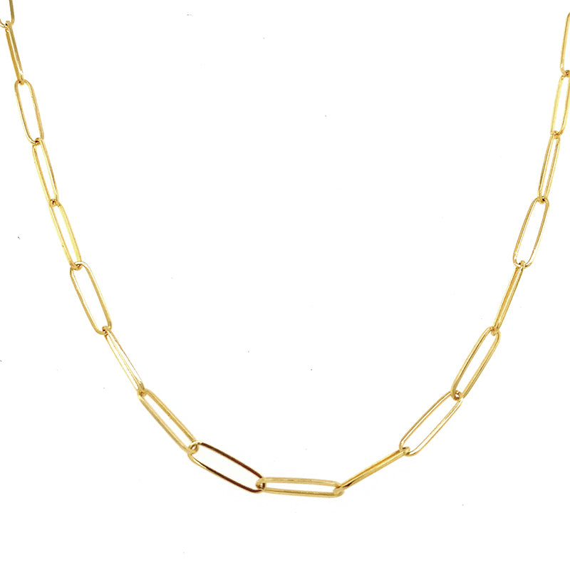 Solid 14k Gold Paperclip Chain Necklace