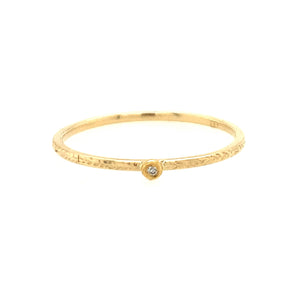 Tiny Engraved Stacking Ring With Diamond