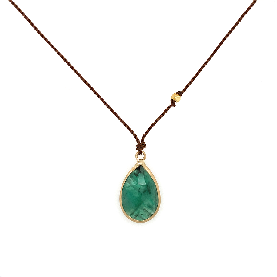 Emerald + 14k Bezel Necklace