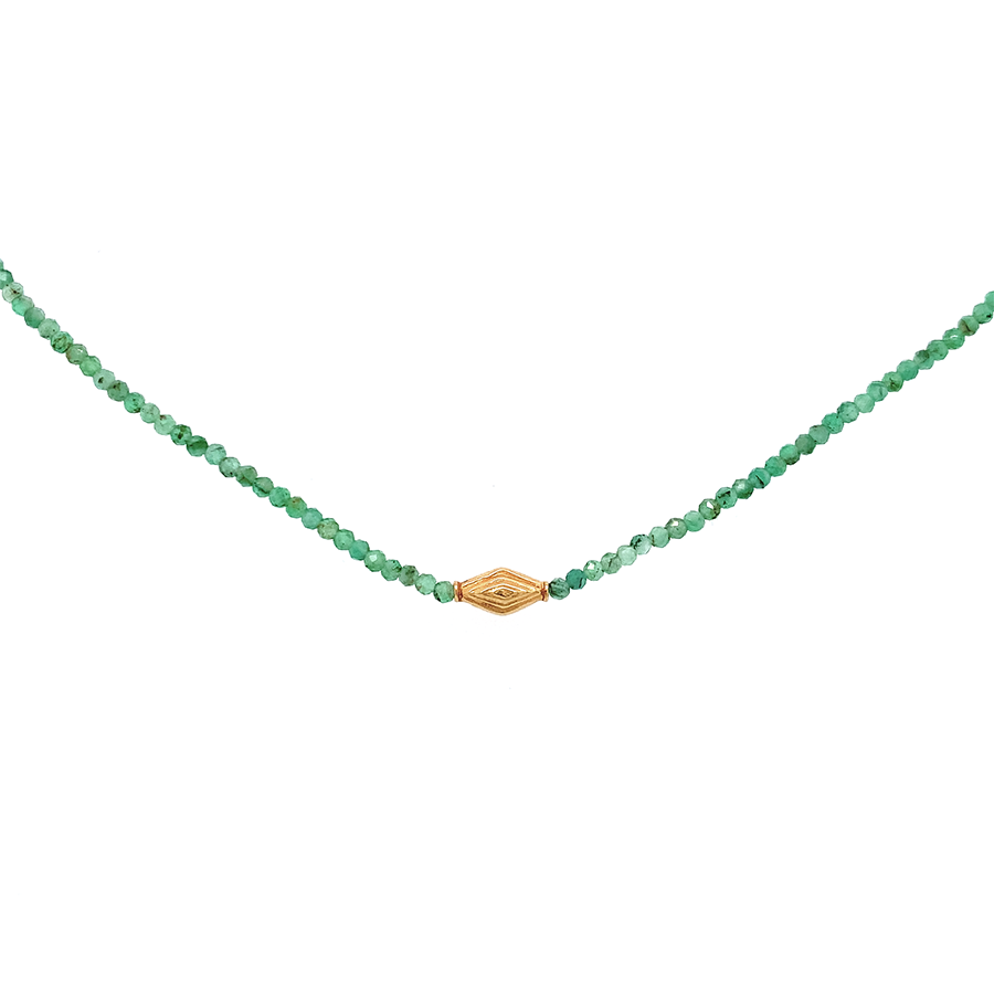 Emerald + 18k Beaded Necklace