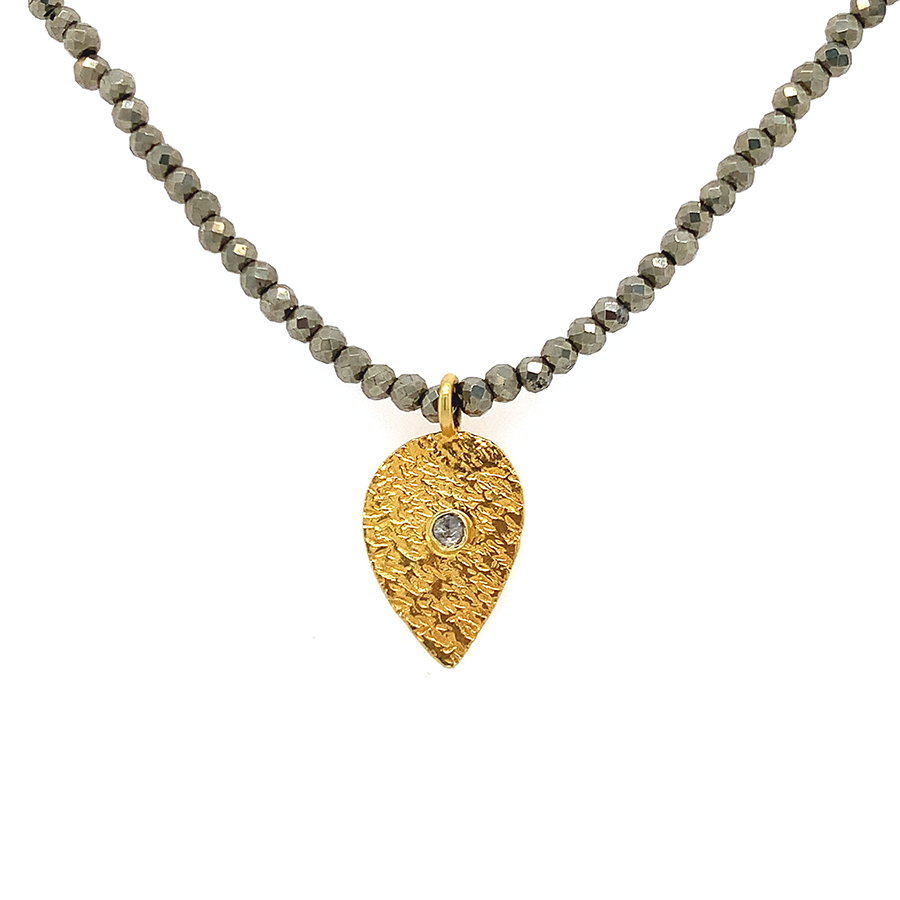 Beaded Pyrite + 18k Pendant Diamond Necklace