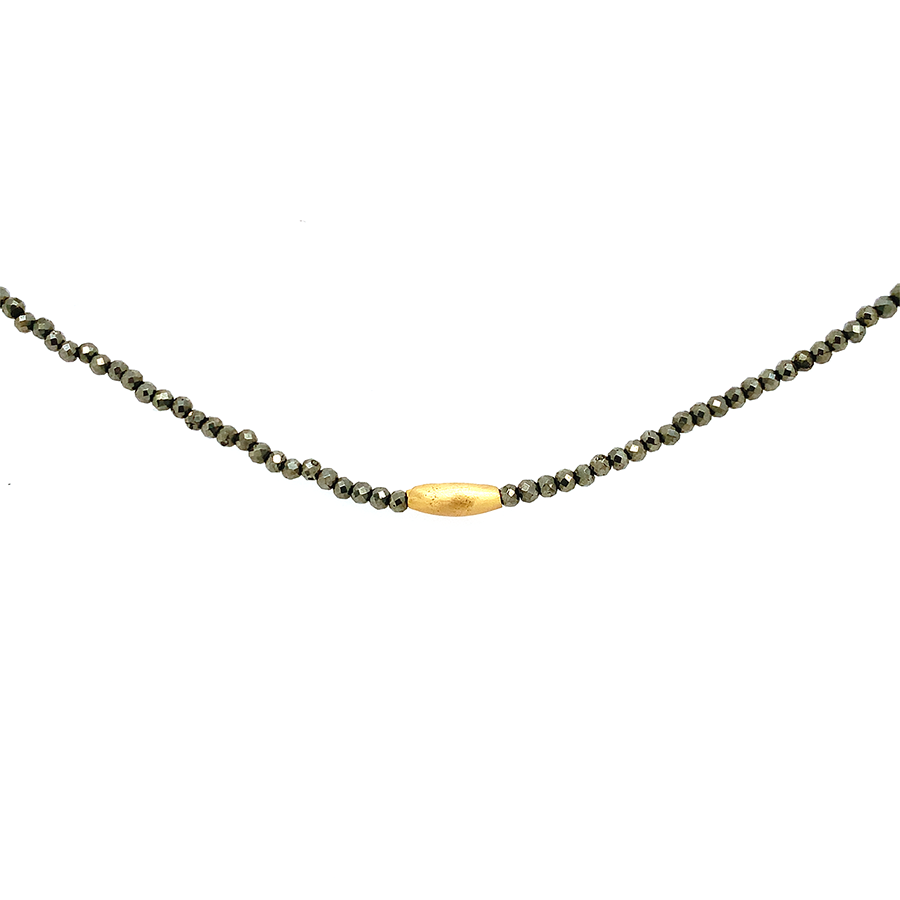 Pyrite Strand Necklace - 18k Rice Bead