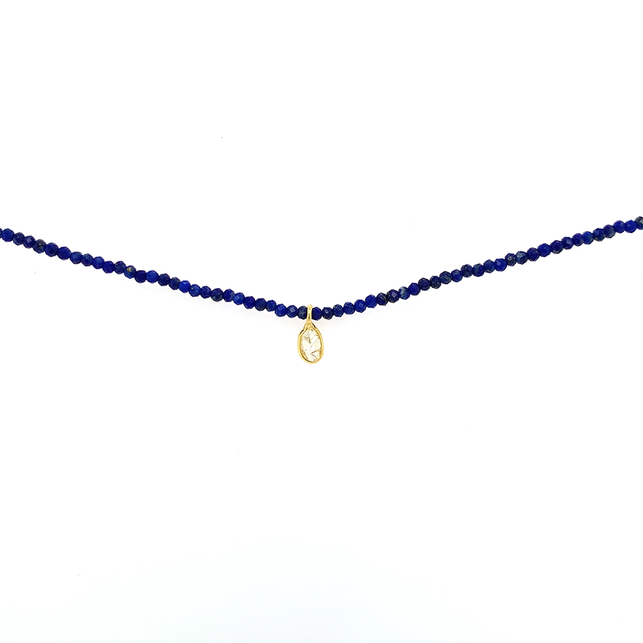 Lapis + Diamond + 18k Beaded Necklace