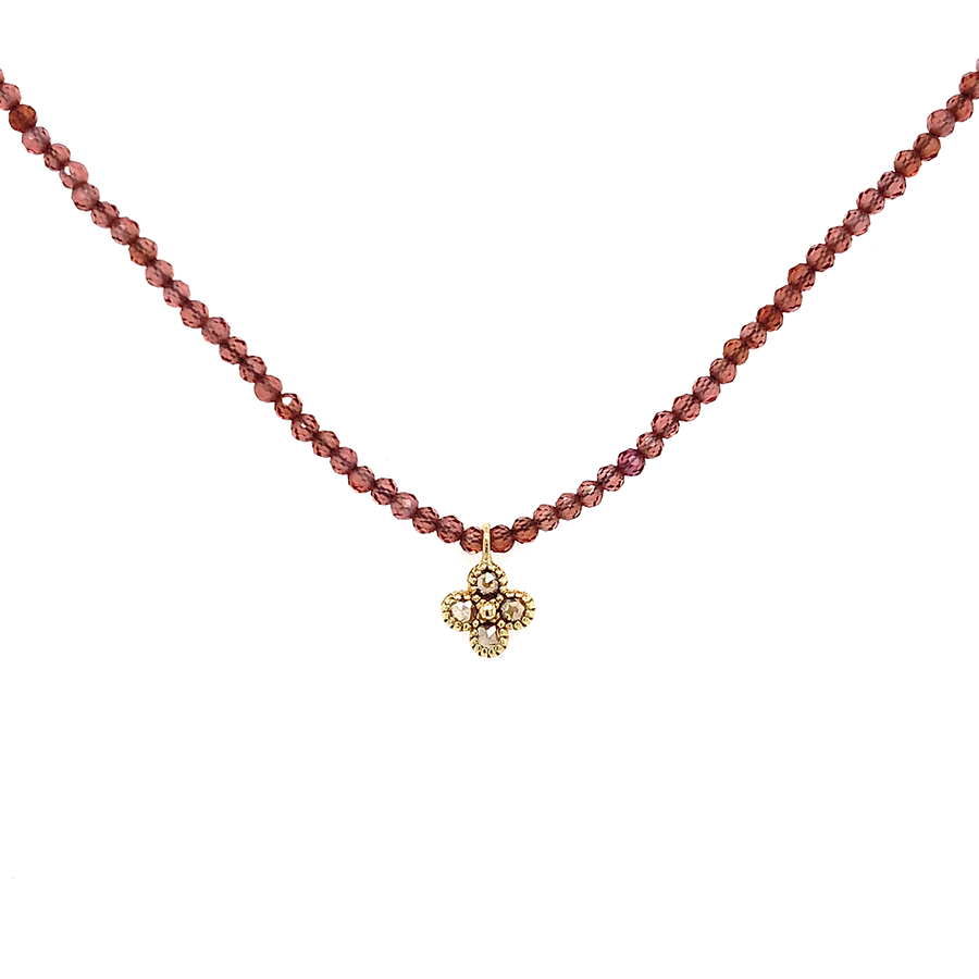 Garnet + Cognac Diamond Clover Beaded Necklace