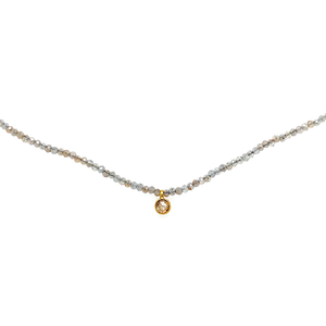 Mystic Moonstone + Diamond 18k Beaded Necklace