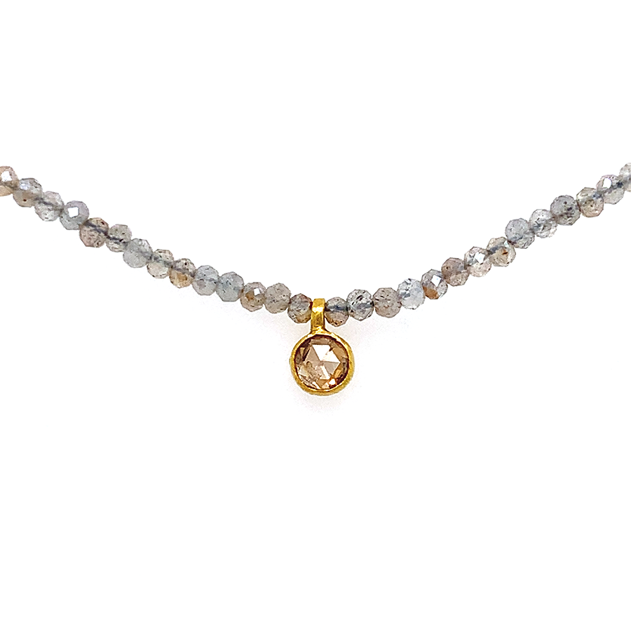 Mystic Moonstone + Diamond 18k Beaded Necklace