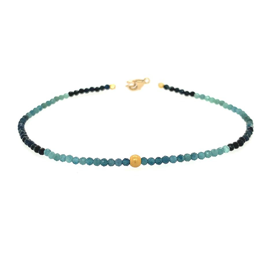 Multi Blue Tourmaline +18k Bead Bracelet