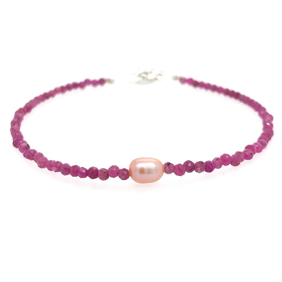Ruby with Pink Pearl Bead Bracelet
