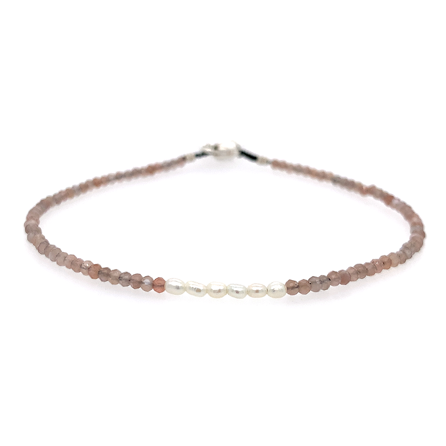 Chocolate Moonstone + Pearl Beaded Bracelet