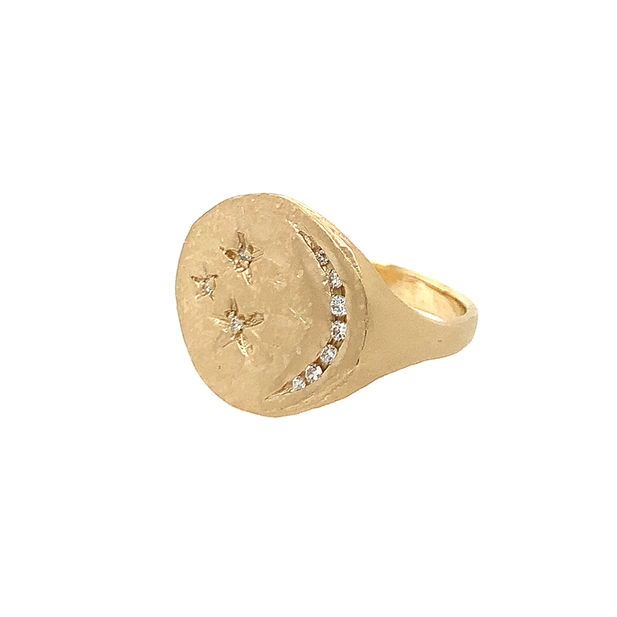 Diamond Moon + Stars Signet Ring