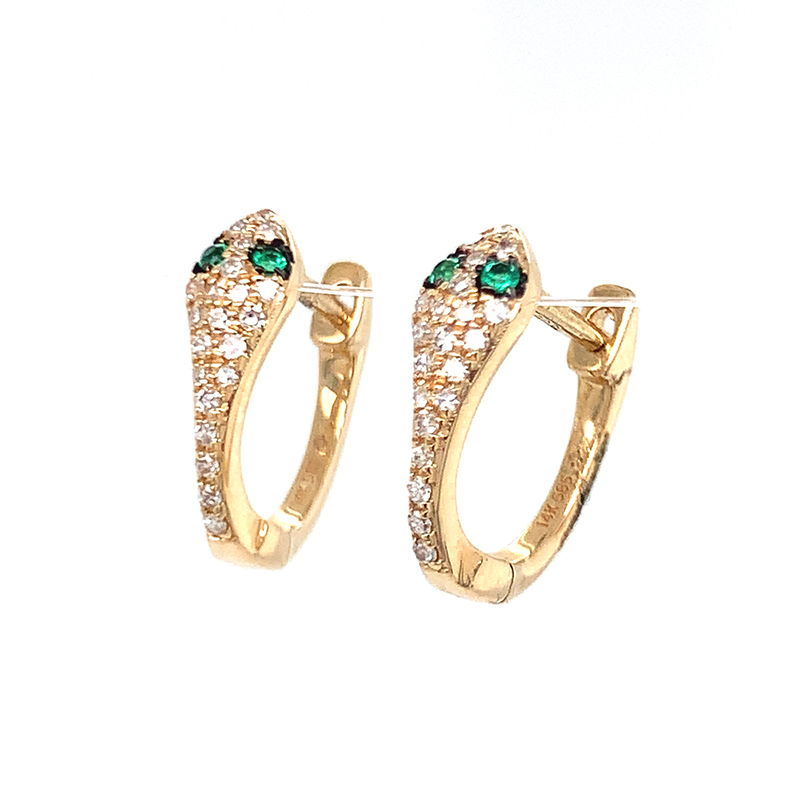 ** 14k YG SNAKE Huggies- Emerald Eyes **
