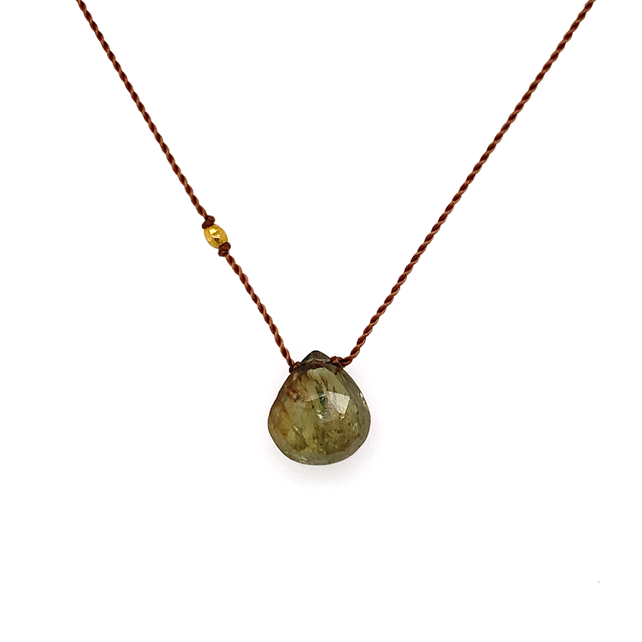 Faceted Droplet Necklace - Olive Sapphire