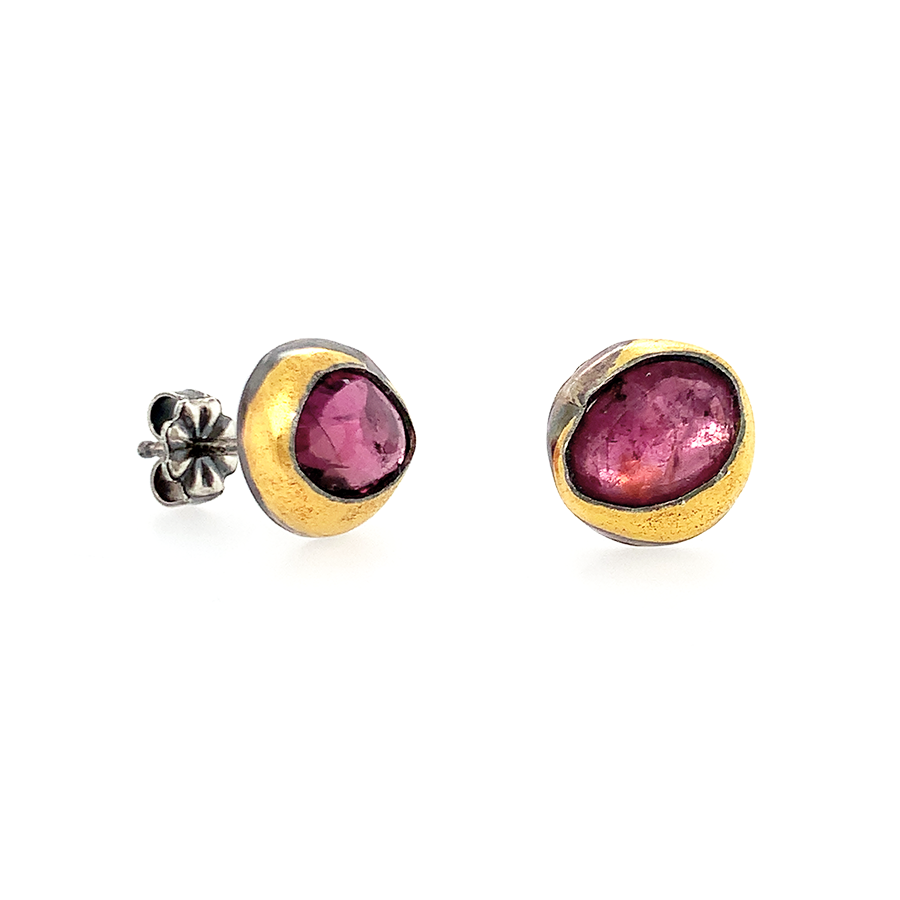 Pink Tourmaline Keum-Boo Fold Studs