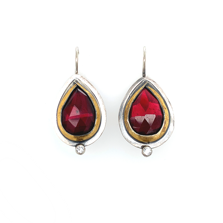 Garnet w/ White Topaz Earrings