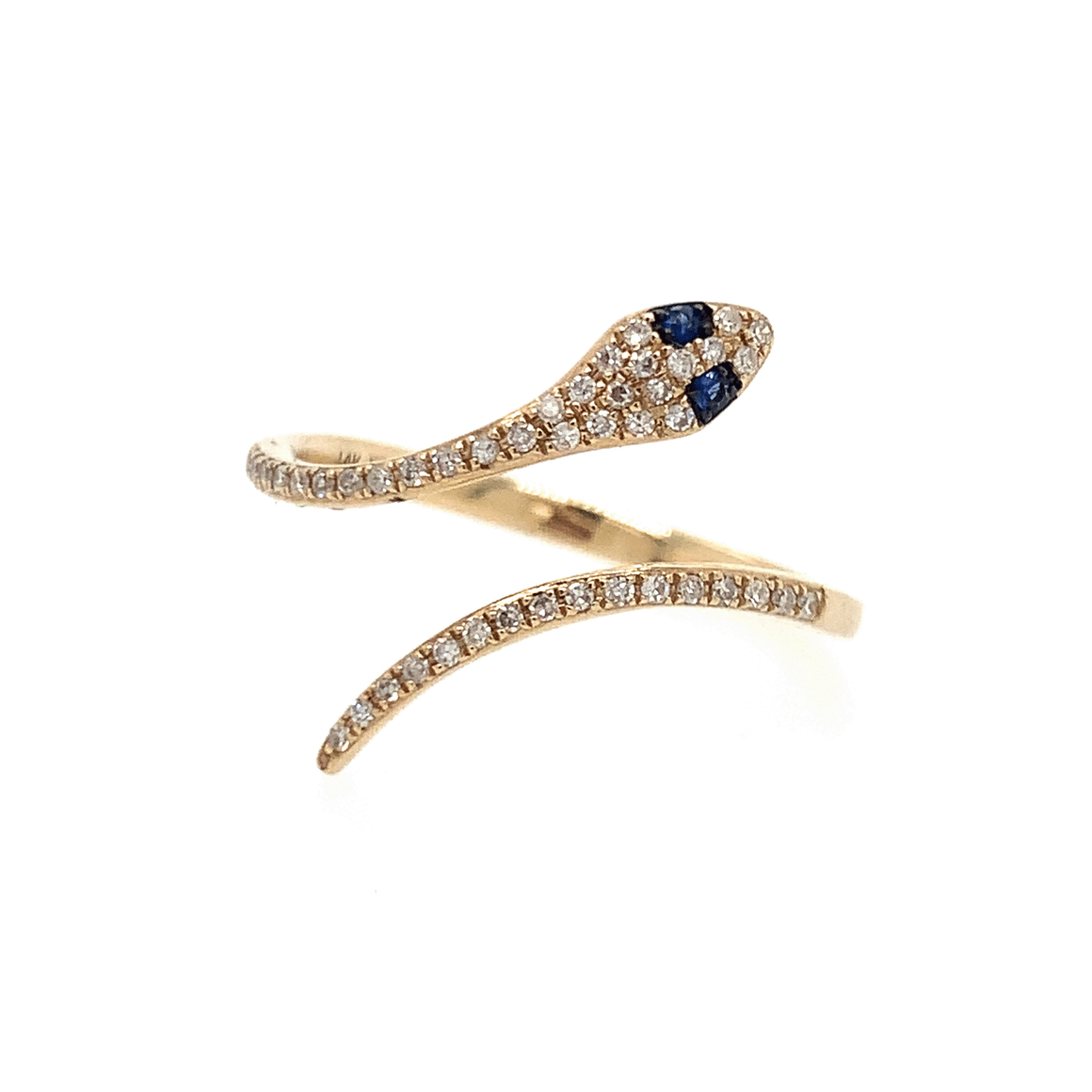 Yellow Gold Snake Ring w/ Sapphire Eyes