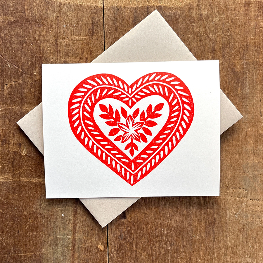 Horizontal Block Printed Heart Card