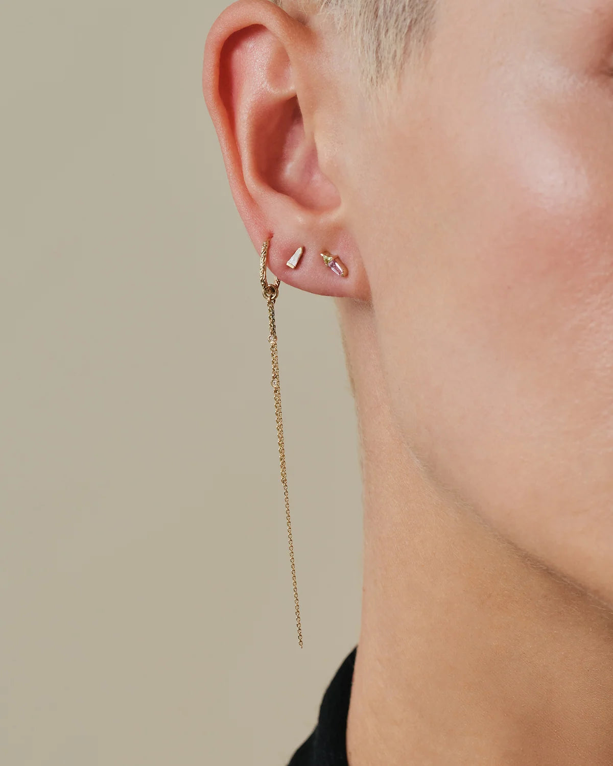 Duo Diamond Long Chains Earring Plaque - SINGLE