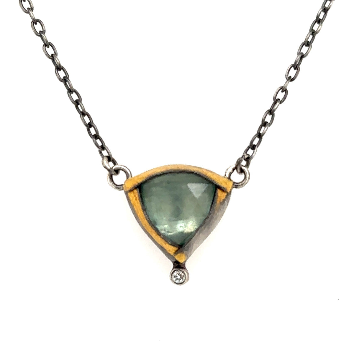 Aqua Kyanite Triangle Fold Necklace w/ Diamond