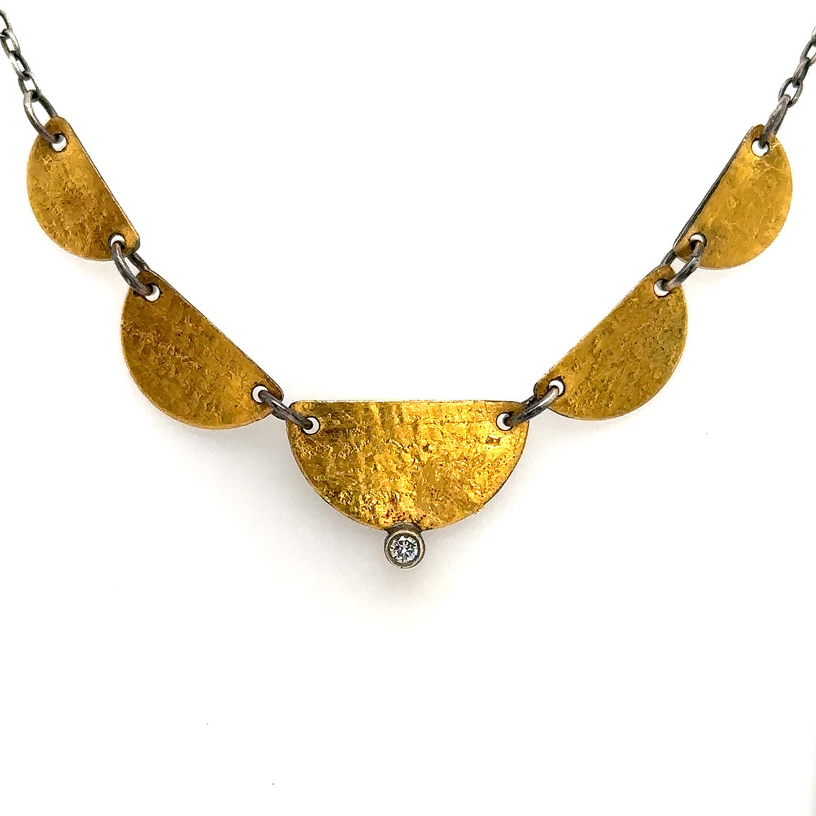 Mixed Metal Scalloped Snippet Necklace w/ Diamond