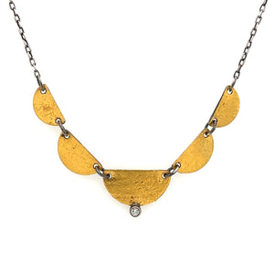 Mixed Metal Scalloped Snippet Necklace w/ Diamond