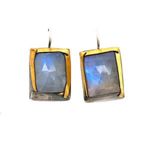 Square Rainbow Moonstone Hook Earrings