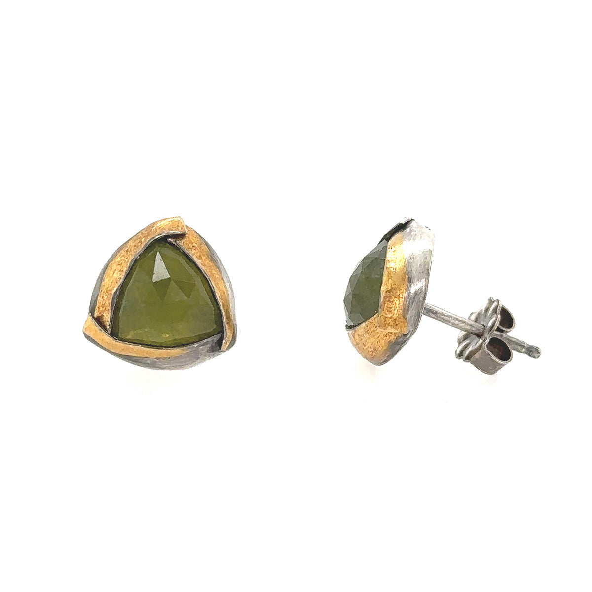 Vessonite Triangle Fold Keum-Boo Studs