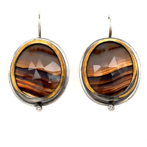 Hook Dangle Keum-Boo Earrings - Montana Agate w/ Diamond