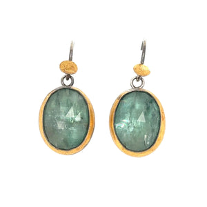 Golden Dot Earrings - Oval Green Kyanite