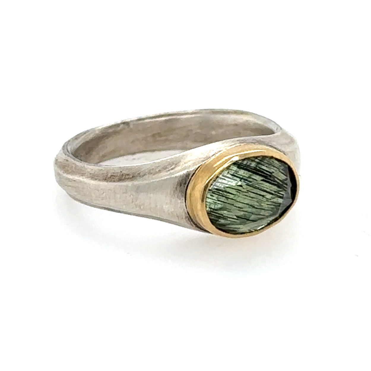 Tourmalinated Peridot Carved Solitaire Ring