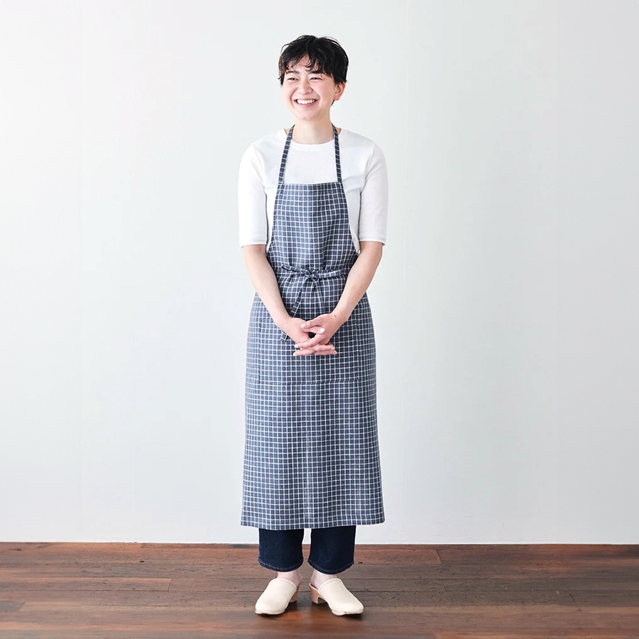 Linen Full Apron - Navy Blue Gingham