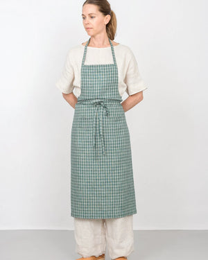 Linen Full Apron - Green Natural Plaid