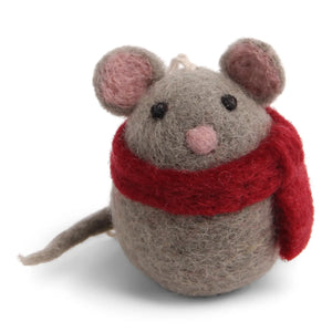 Felt Round Mouse in Scarf Ornament