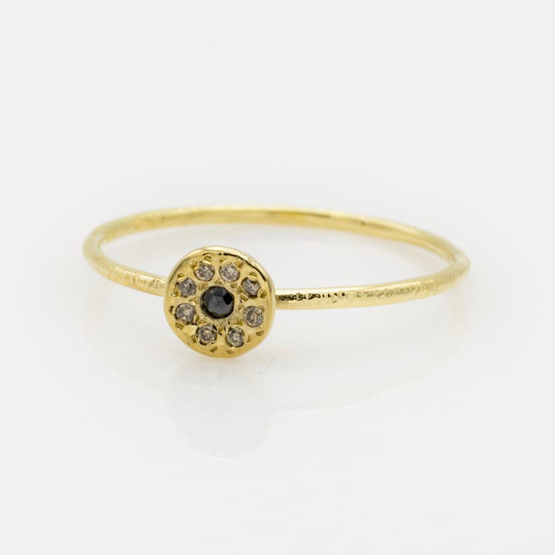 14K Diamond Disk Ring on Gold Band