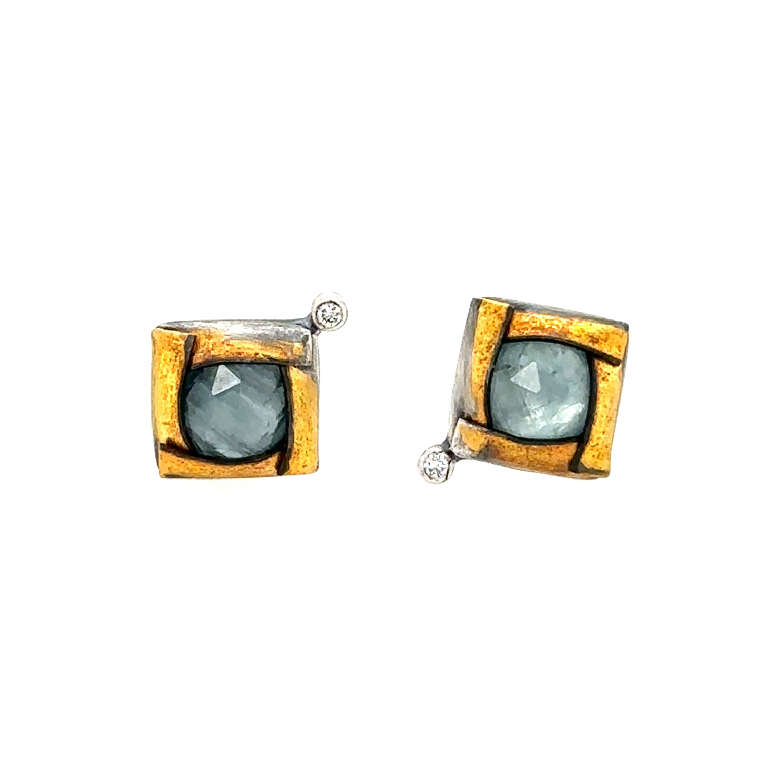 Kyanite + Diamond Square Fold Studs
