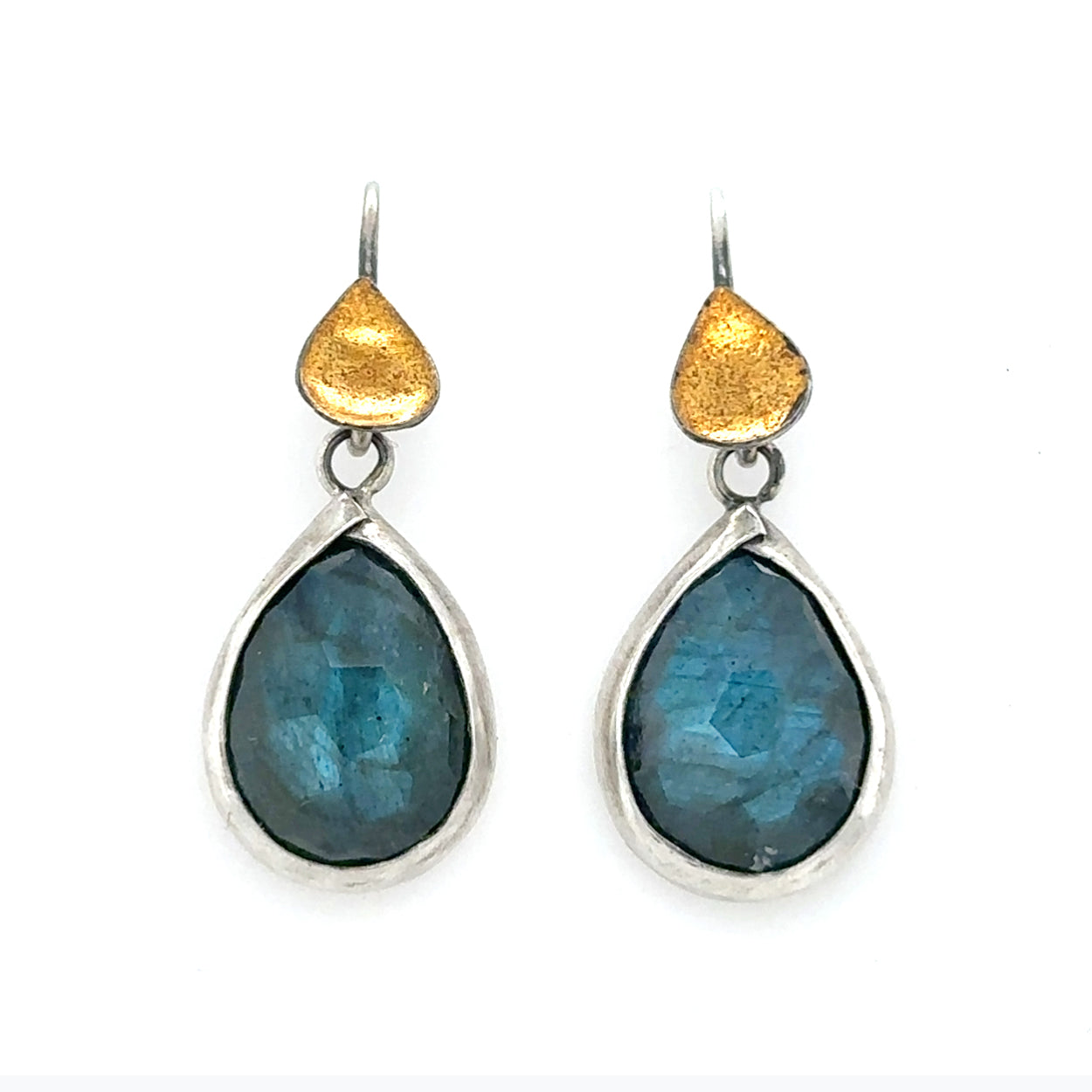 Golden Teardrop Earrings - Pear Labradorite