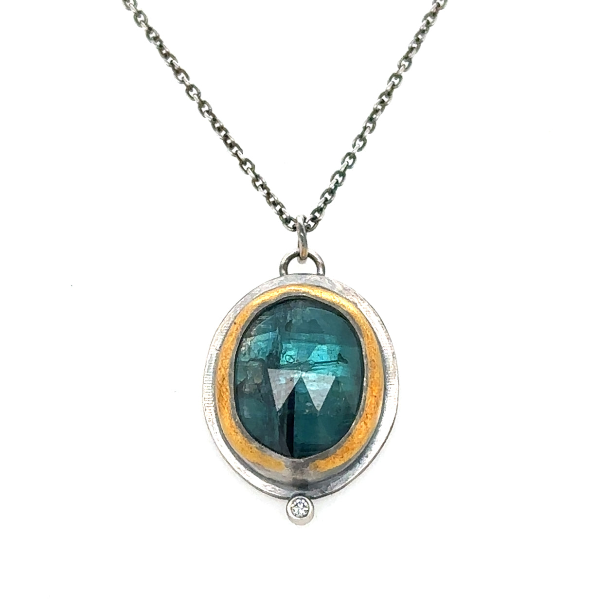 Teal Kyanite + Diamond Keum-Boo Necklace