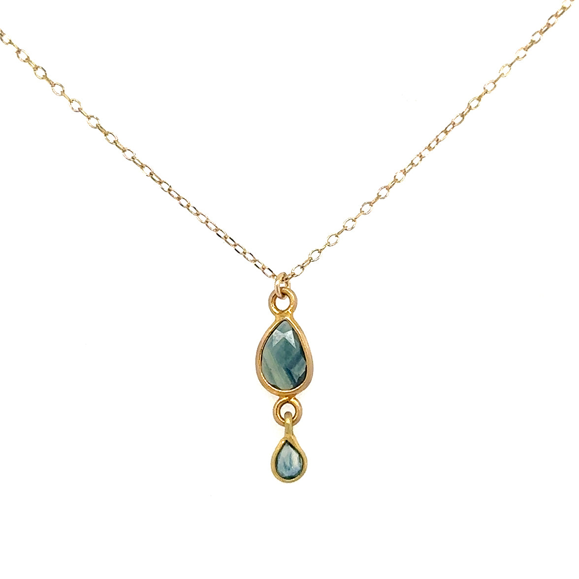 Double Blue Sapphire Necklace on Fine Chain