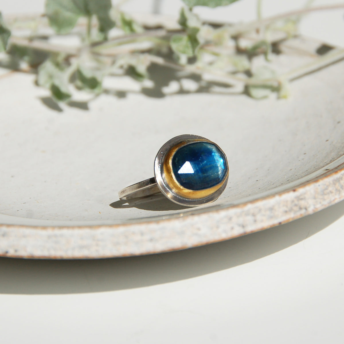 Cerulean Blue Kyanite Keum-Boo Rim Ring