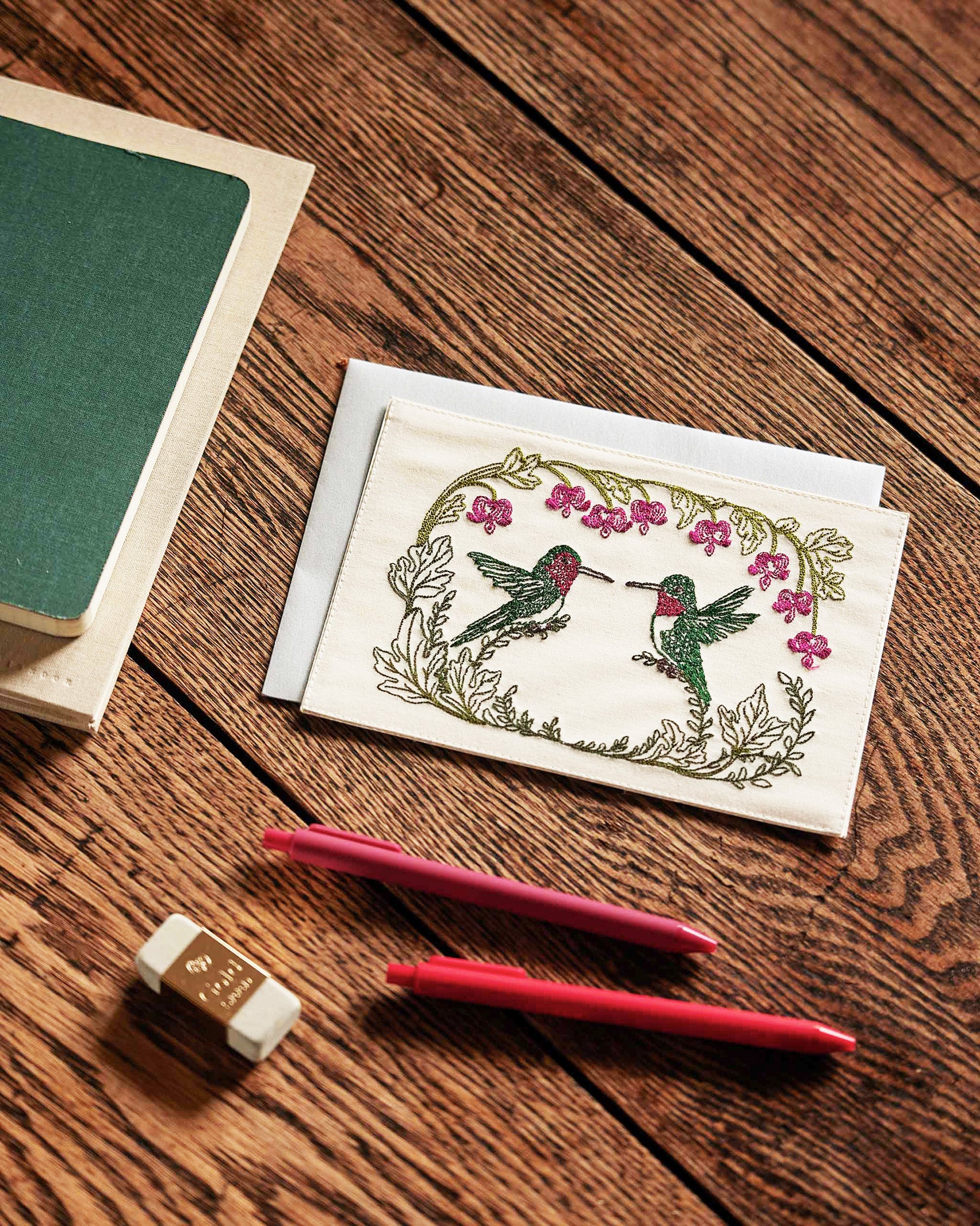 Hummingbird Hearts Embroidered Card