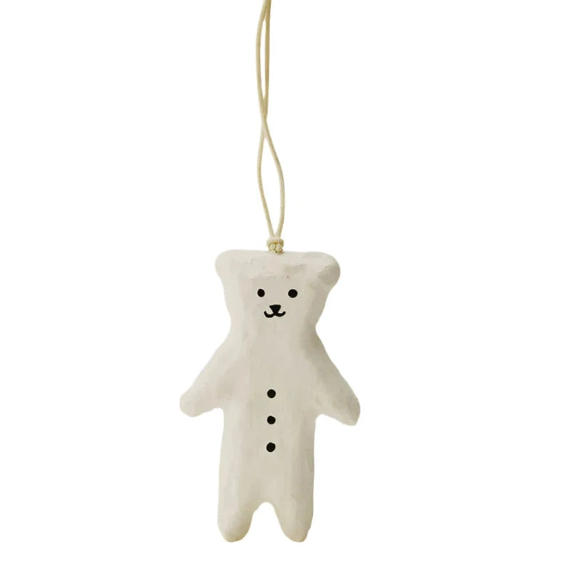 Paper Maché Ornament - White Teddy Bear