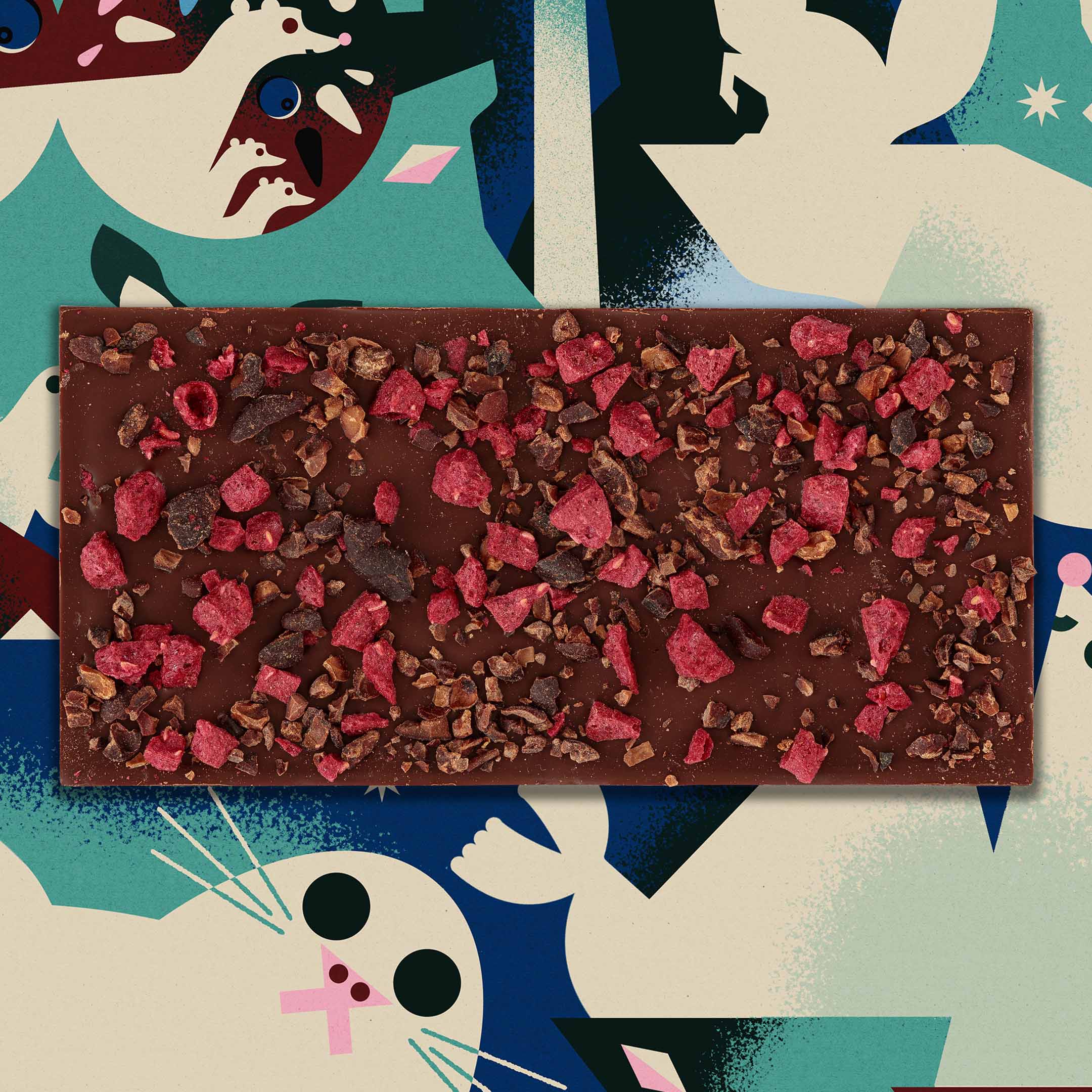 Omnom Holiday Bar -  Dark Nibs + Raspberry Chocolate
