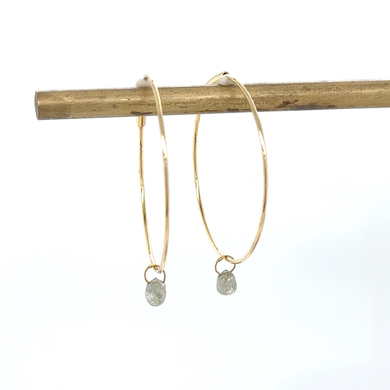 14k Diamond Briolette Hoops