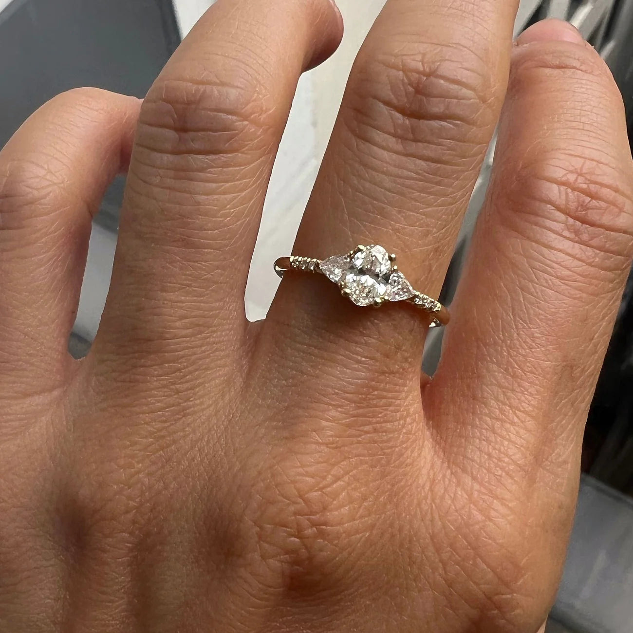 14K Diamond Oval Trillion Equilibrium Ring