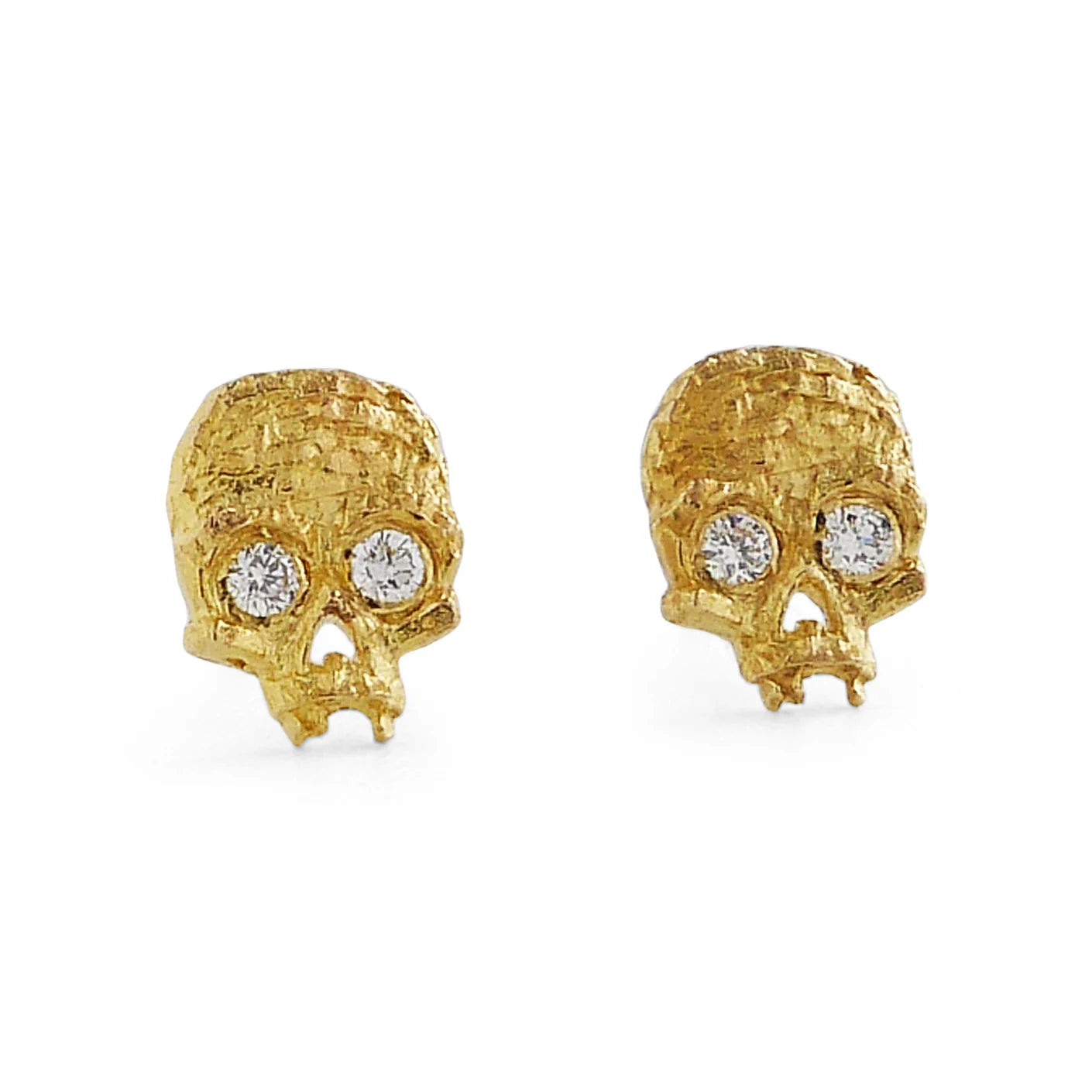 14k Cubist Skull Studs (Diamond Eyes)