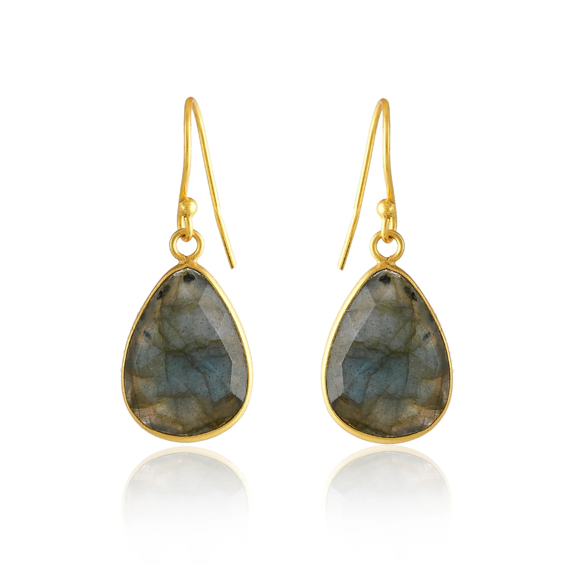 Faceted Bezel Labradorite Pear Earrings
