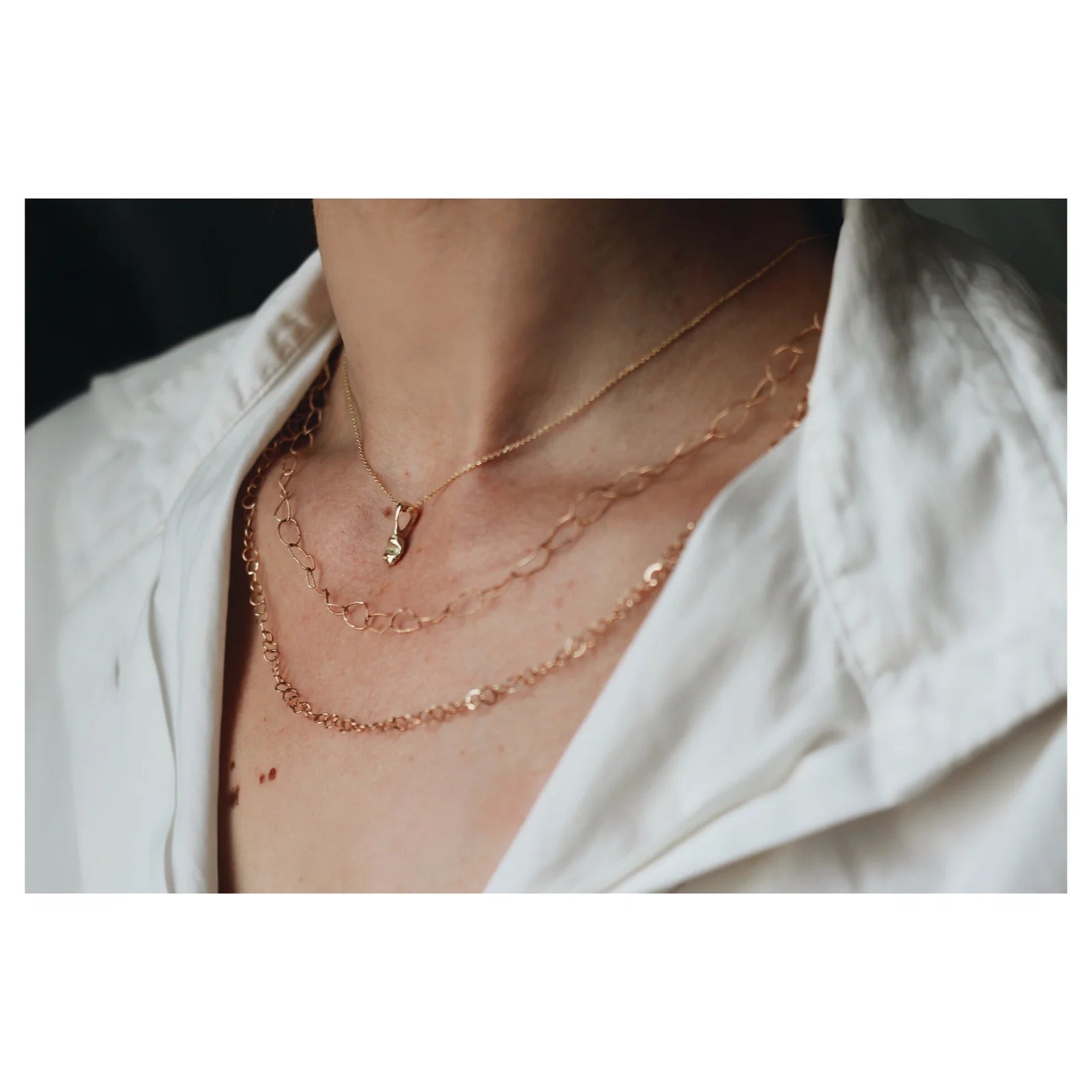 Slim Textured Gold Link Necklace