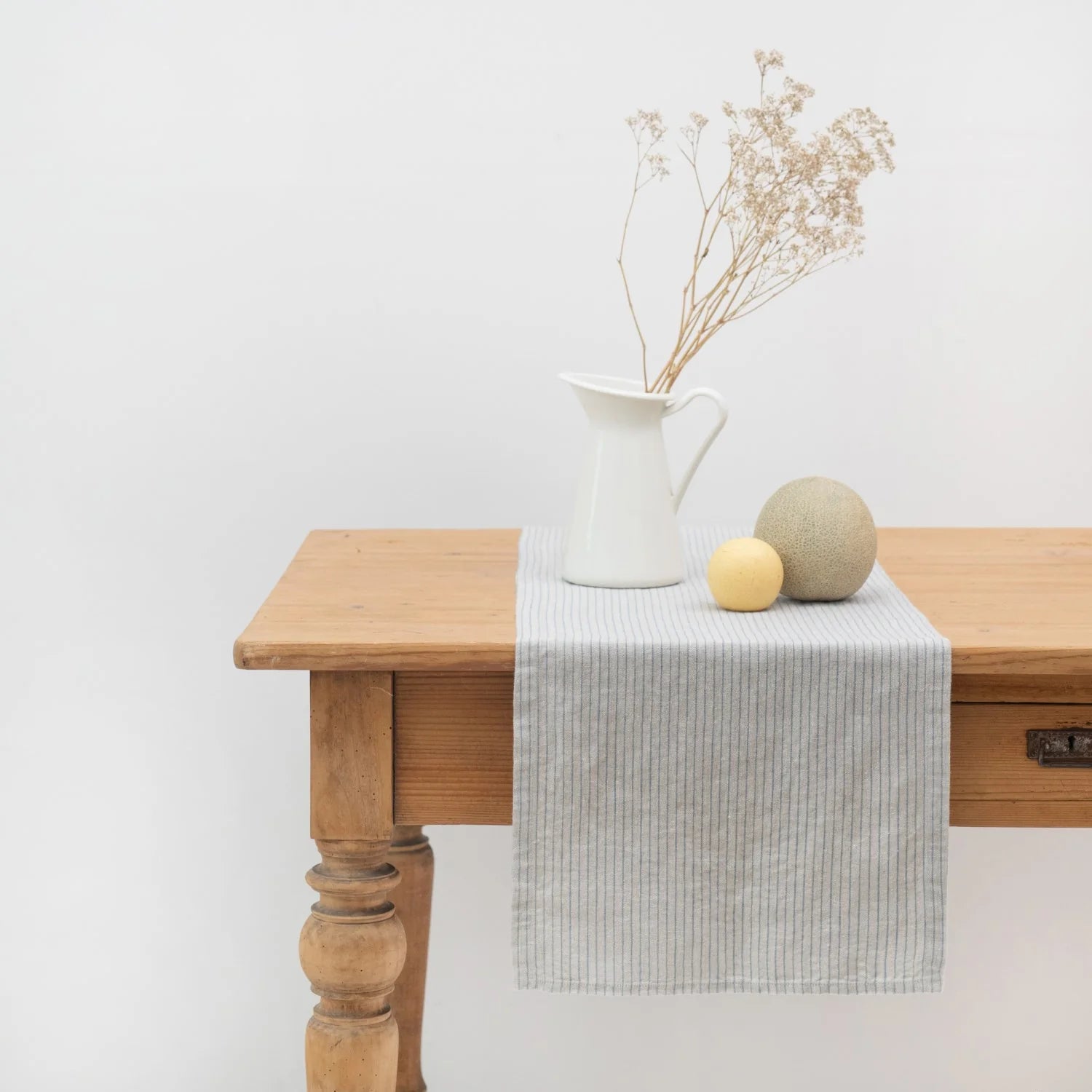 Linen Table Runner Grey Blue Stripe