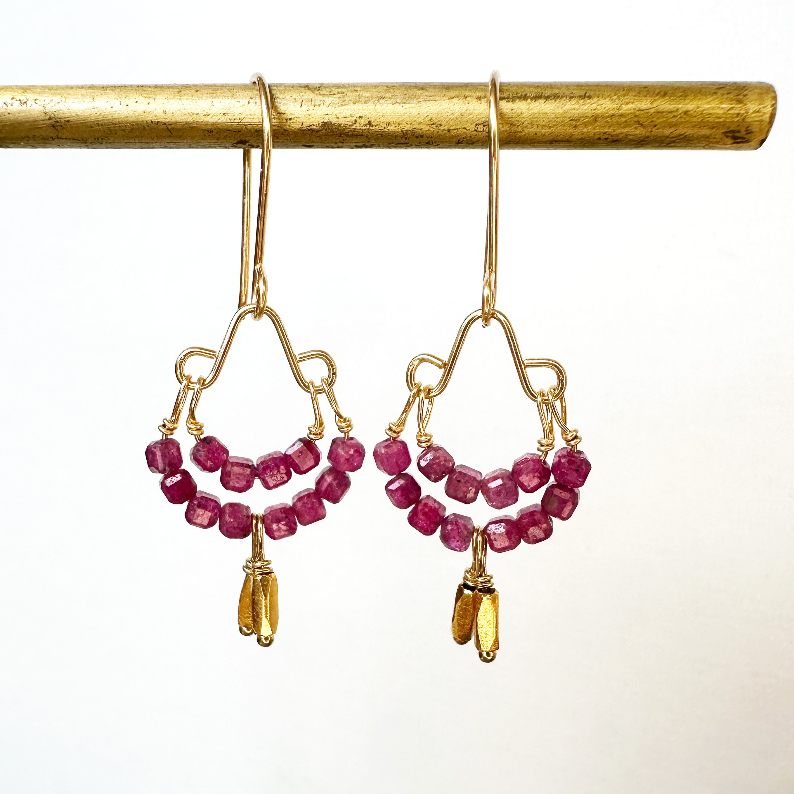 Seed Bead Chandelier Earrings -  Ruby + Vermeil