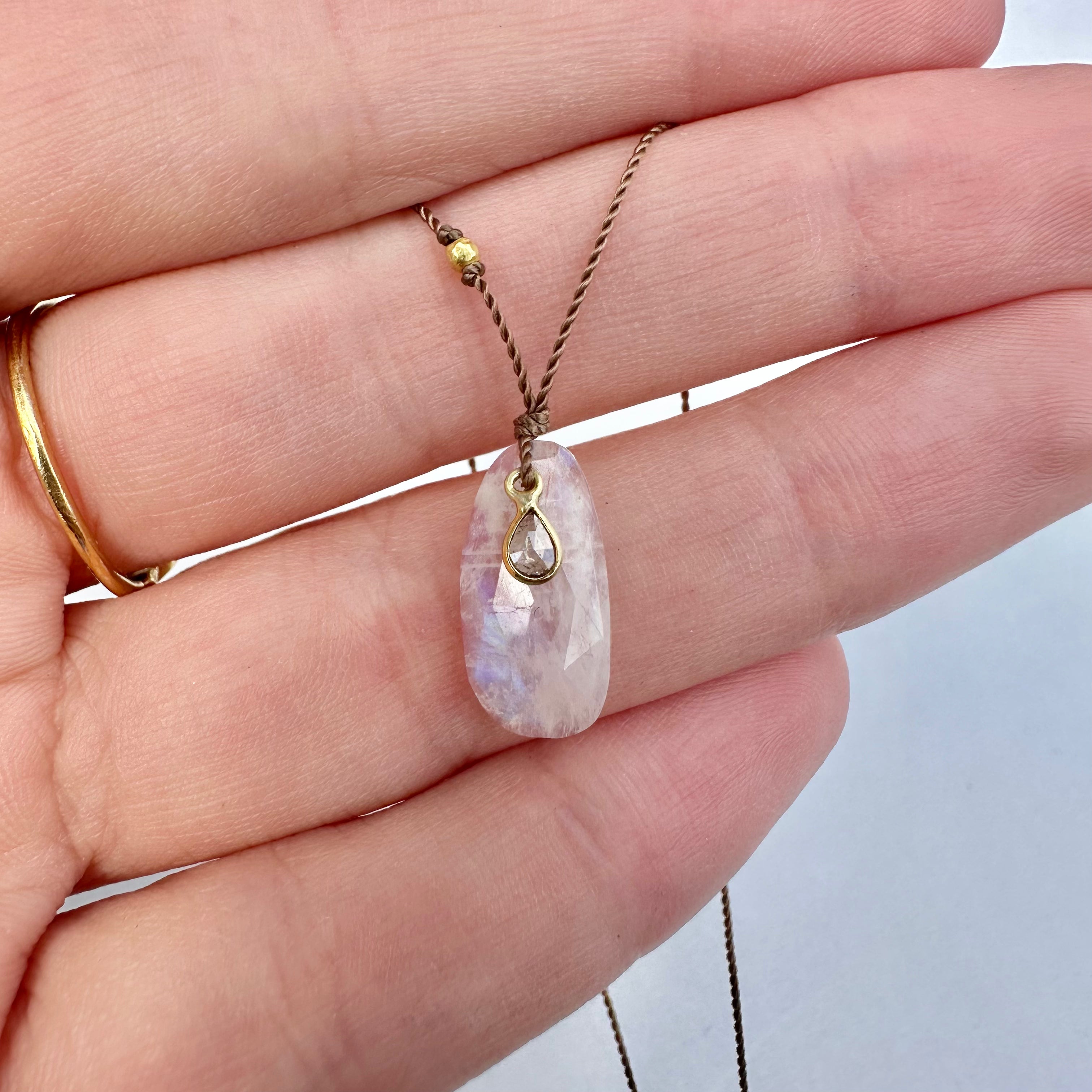 Moonstone + Diamond Sandpiper Necklace